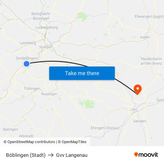 Böblingen (Stadt) to Gvv Langenau map