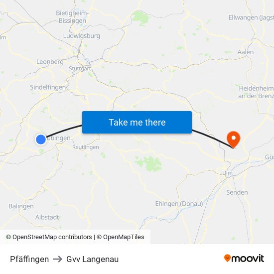 Pfäffingen to Gvv Langenau map