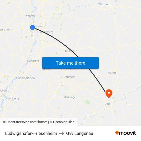 Ludwigshafen-Friesenheim to Gvv Langenau map