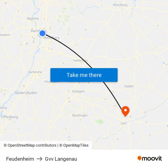 Feudenheim to Gvv Langenau map