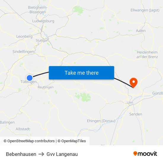 Bebenhausen to Gvv Langenau map