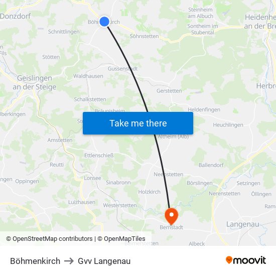 Böhmenkirch to Gvv Langenau map