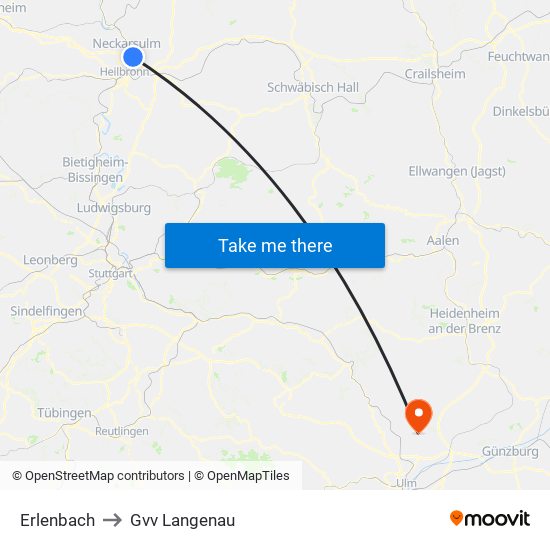 Erlenbach to Gvv Langenau map