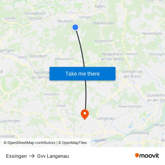 Essingen to Gvv Langenau map