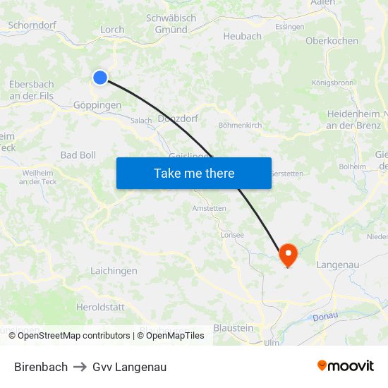 Birenbach to Gvv Langenau map