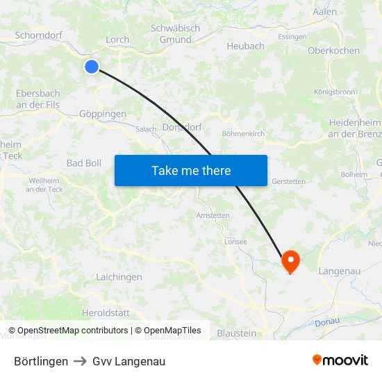Börtlingen to Gvv Langenau map