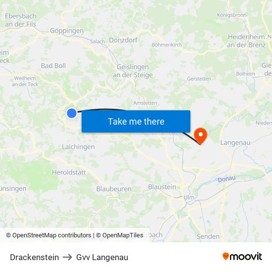 Drackenstein to Gvv Langenau map