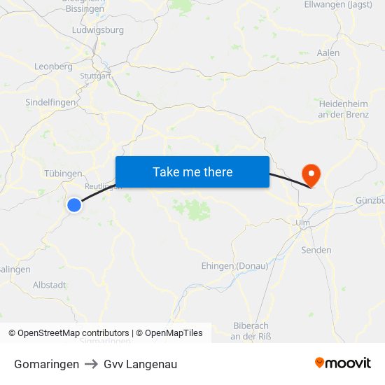 Gomaringen to Gvv Langenau map