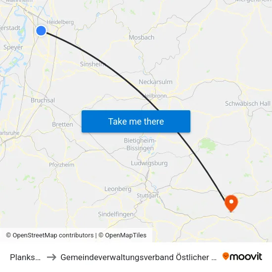 Plankstadt to Gemeindeverwaltungsverband Östlicher Schurwald map