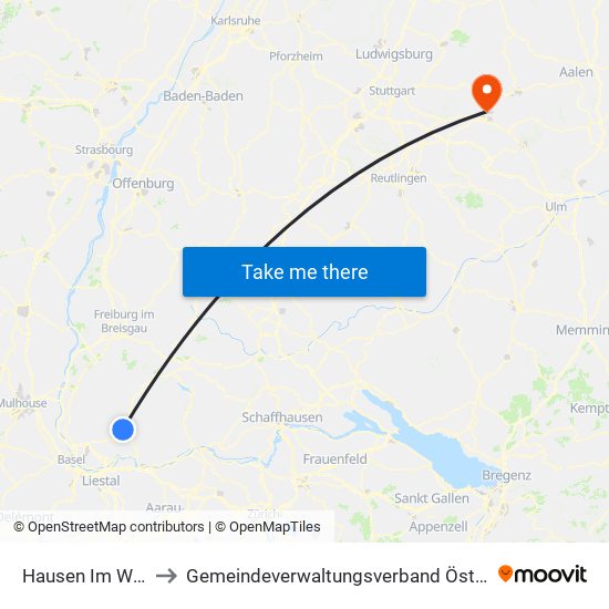 Hausen Im Wiesental to Gemeindeverwaltungsverband Östlicher Schurwald map