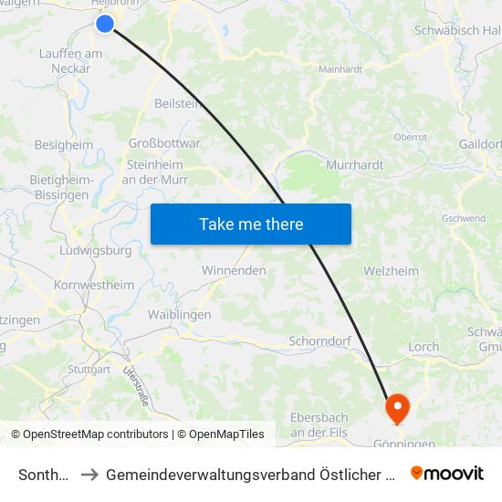 Sontheim to Gemeindeverwaltungsverband Östlicher Schurwald map