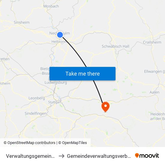 Verwaltungsgemeinschaft Neckarsulm to Gemeindeverwaltungsverband Östlicher Schurwald map