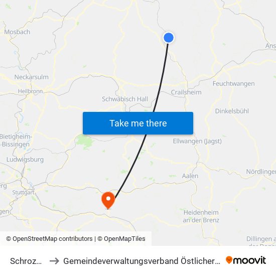 Schrozberg to Gemeindeverwaltungsverband Östlicher Schurwald map