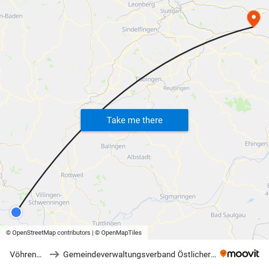 Vöhrenbach to Gemeindeverwaltungsverband Östlicher Schurwald map