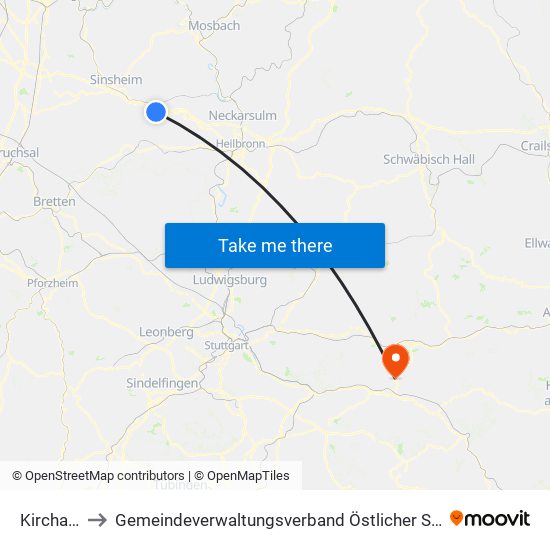 Kirchardt to Gemeindeverwaltungsverband Östlicher Schurwald map