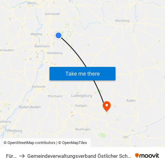 Fürth to Gemeindeverwaltungsverband Östlicher Schurwald map