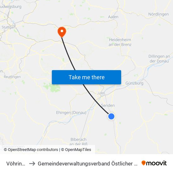 Vöhringen to Gemeindeverwaltungsverband Östlicher Schurwald map