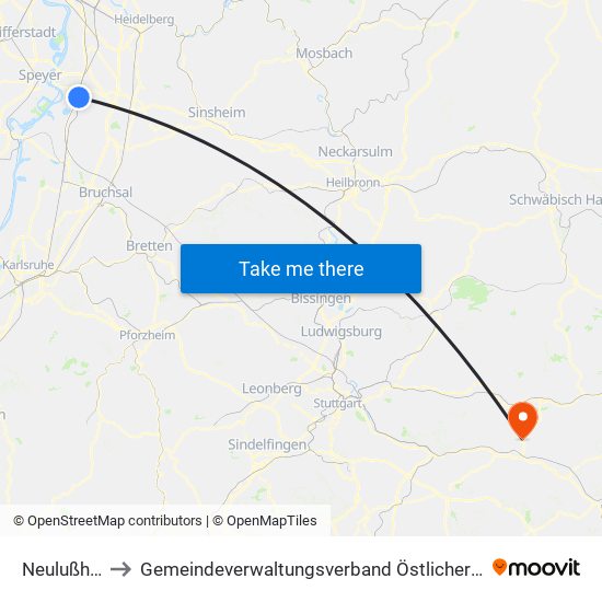 Neulußheim to Gemeindeverwaltungsverband Östlicher Schurwald map