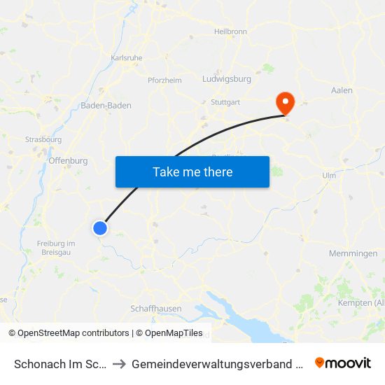 Schonach Im Schwarzwald to Gemeindeverwaltungsverband Östlicher Schurwald map