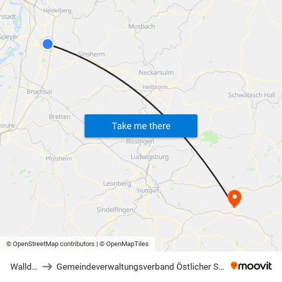 Walldorf to Gemeindeverwaltungsverband Östlicher Schurwald map