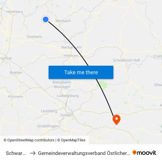 Schwarzach to Gemeindeverwaltungsverband Östlicher Schurwald map