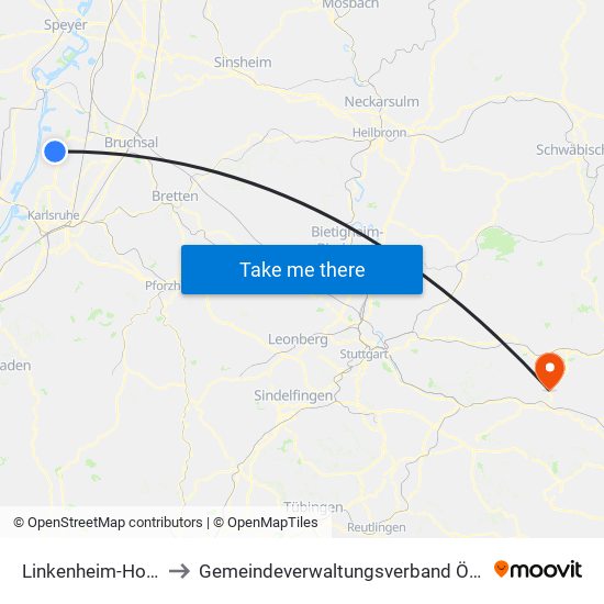 Linkenheim-Hochstetten to Gemeindeverwaltungsverband Östlicher Schurwald map