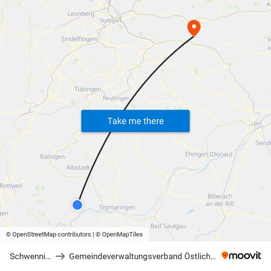 Schwenningen to Gemeindeverwaltungsverband Östlicher Schurwald map