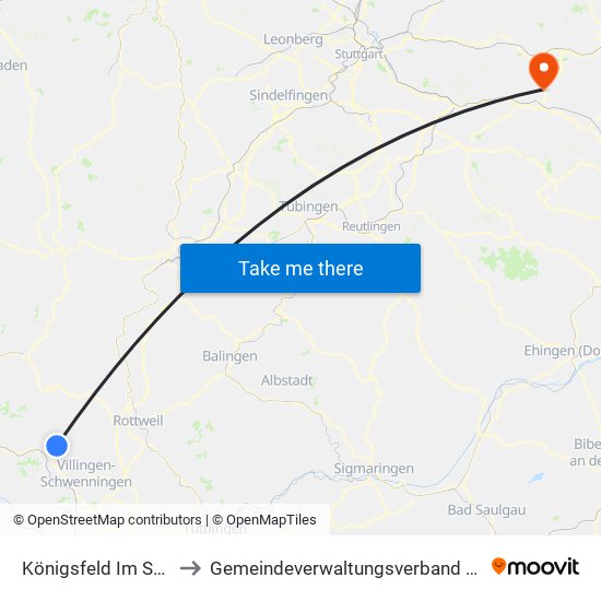 Königsfeld Im Schwarzwald to Gemeindeverwaltungsverband Östlicher Schurwald map