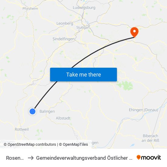 Rosenfeld to Gemeindeverwaltungsverband Östlicher Schurwald map