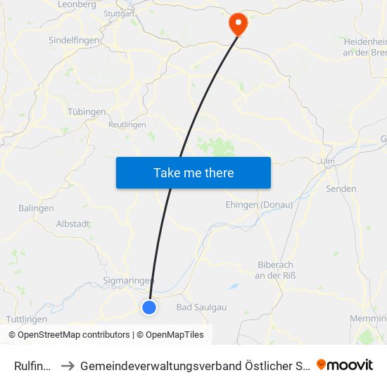 Rulfingen to Gemeindeverwaltungsverband Östlicher Schurwald map