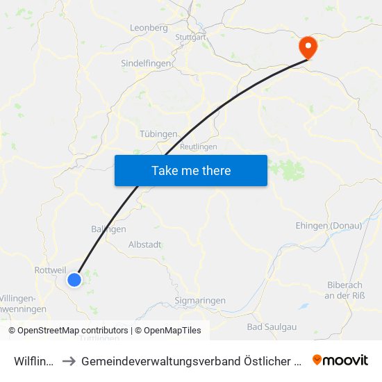 Wilflingen to Gemeindeverwaltungsverband Östlicher Schurwald map