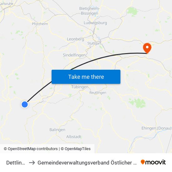 Dettlingen to Gemeindeverwaltungsverband Östlicher Schurwald map