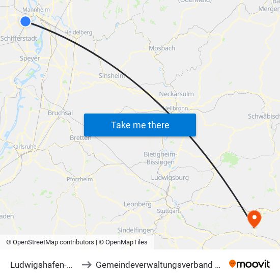 Ludwigshafen-Gartenstadt to Gemeindeverwaltungsverband Östlicher Schurwald map