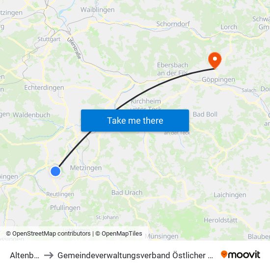 Altenburg to Gemeindeverwaltungsverband Östlicher Schurwald map