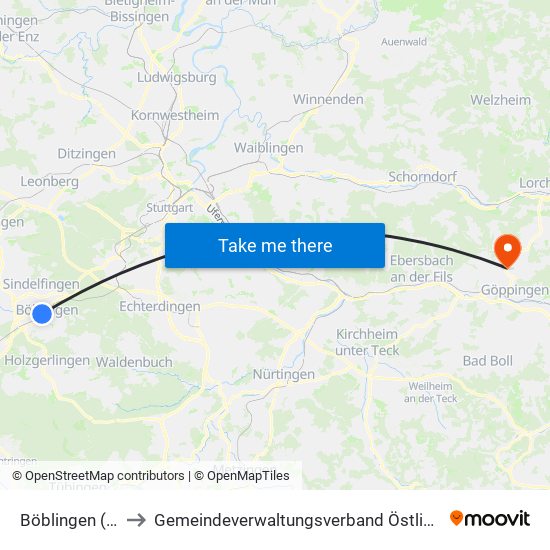 Böblingen (Stadt) to Gemeindeverwaltungsverband Östlicher Schurwald map