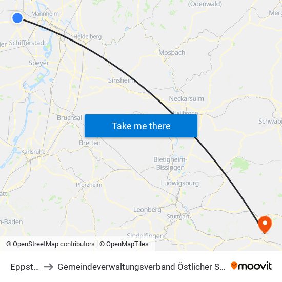 Eppstein to Gemeindeverwaltungsverband Östlicher Schurwald map