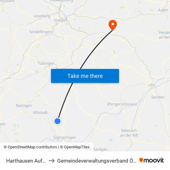 Harthausen Auf Der Scher to Gemeindeverwaltungsverband Östlicher Schurwald map