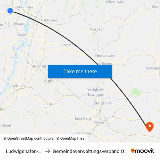 Ludwigshafen-Ruchheim to Gemeindeverwaltungsverband Östlicher Schurwald map