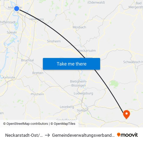 Neckarstadt-Ost/Wohlgelegen to Gemeindeverwaltungsverband Östlicher Schurwald map