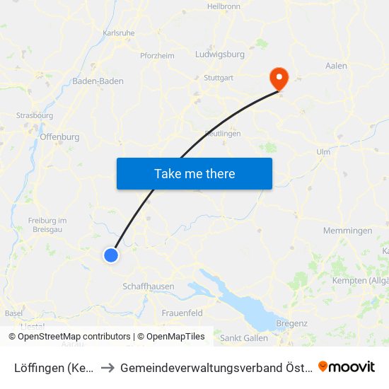 Löffingen (Kernstadt) to Gemeindeverwaltungsverband Östlicher Schurwald map
