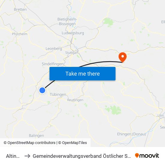 Altingen to Gemeindeverwaltungsverband Östlicher Schurwald map