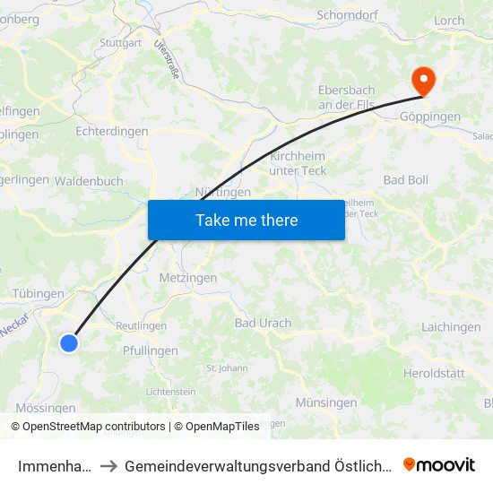 Immenhausen to Gemeindeverwaltungsverband Östlicher Schurwald map