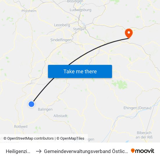 Heiligenzimmern to Gemeindeverwaltungsverband Östlicher Schurwald map