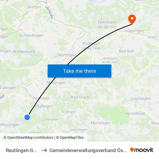 Reutlingen-Gönningen to Gemeindeverwaltungsverband Östlicher Schurwald map