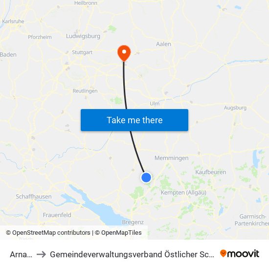 Arnach to Gemeindeverwaltungsverband Östlicher Schurwald map