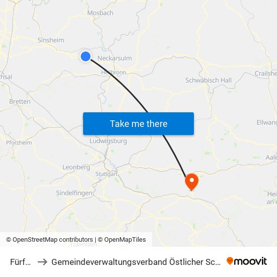 Fürfeld to Gemeindeverwaltungsverband Östlicher Schurwald map