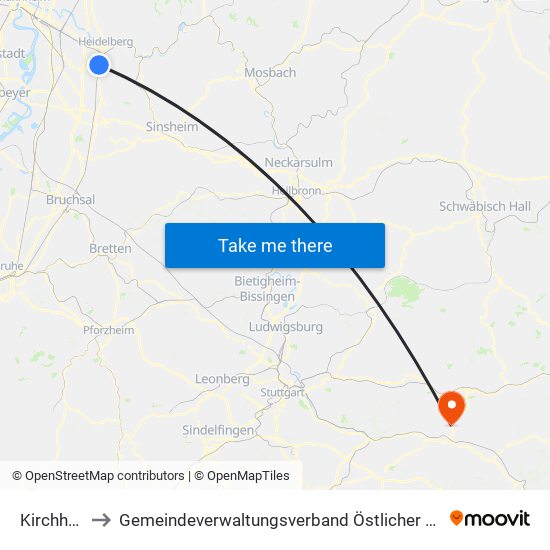 Kirchheim to Gemeindeverwaltungsverband Östlicher Schurwald map