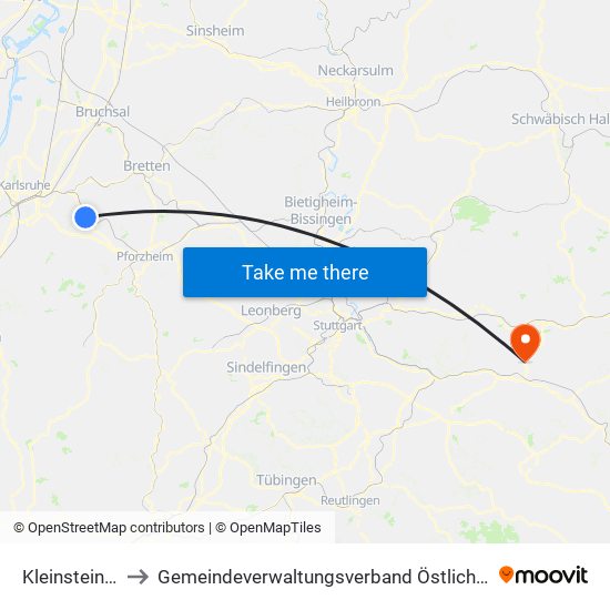 Kleinsteinbach to Gemeindeverwaltungsverband Östlicher Schurwald map