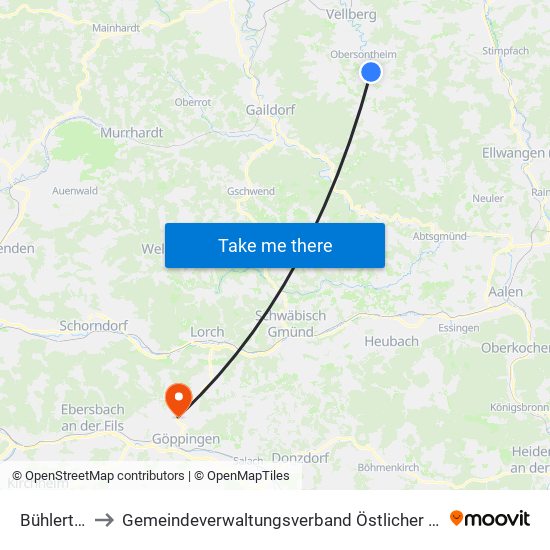 Bühlertann to Gemeindeverwaltungsverband Östlicher Schurwald map