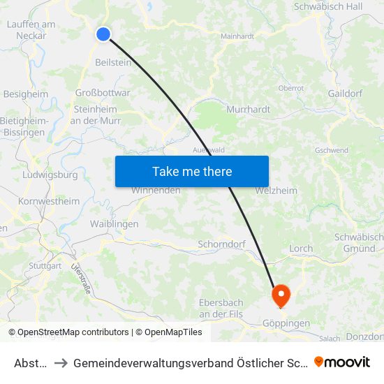 Abstatt to Gemeindeverwaltungsverband Östlicher Schurwald map